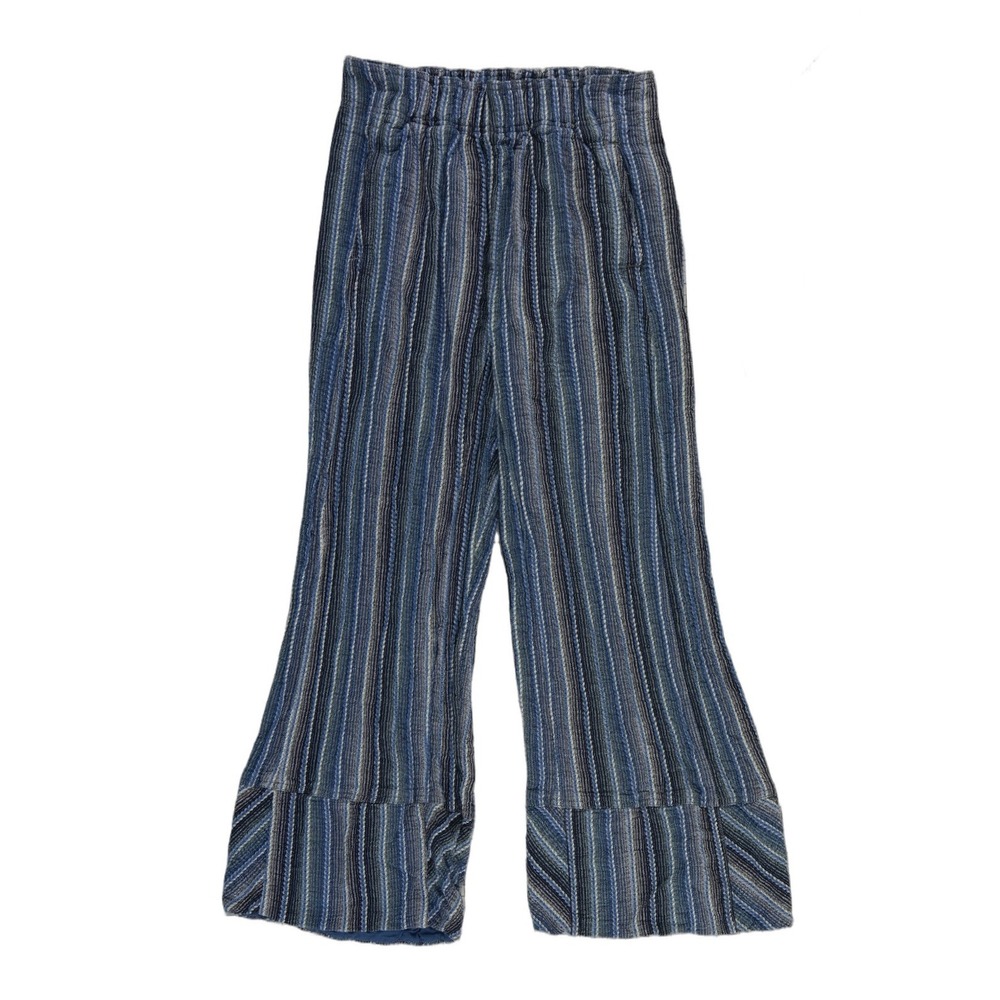 Free People Wide Leg Pants Women's Size Small Blue Striped 100% Cotton High Rise